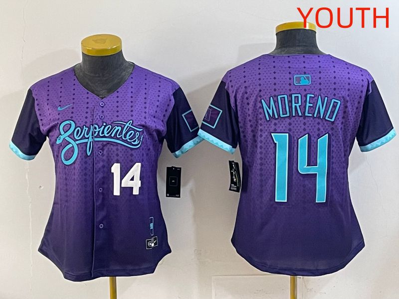 Youth 2025 Arizona Diamondback #14 Moreno Purple Joint Name Nike MLB Jersey style 4